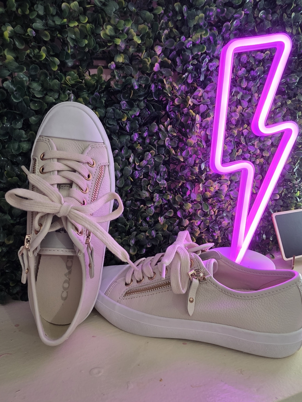 Coach Women's Empire Zipper Light Pink Cream Lace-Up Sneakers with Gold Hardware